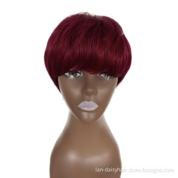 Real Cheap African Ladies 9a Grade Wig Short Human Hair Wig Purple color Virgin None Lace Wigs For Black Women